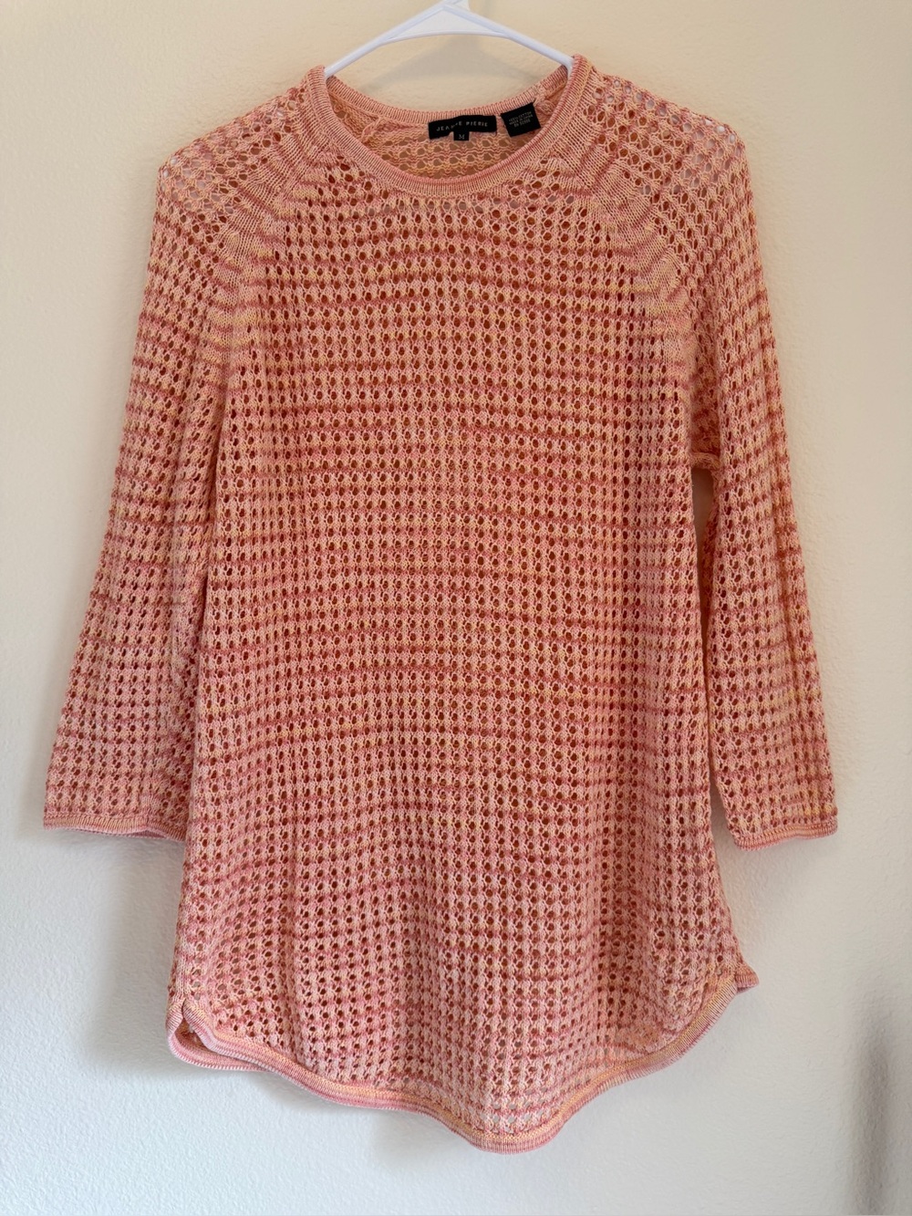 Jeanne Pierre Coral Open Knit Cotton Sweater Top M Peach